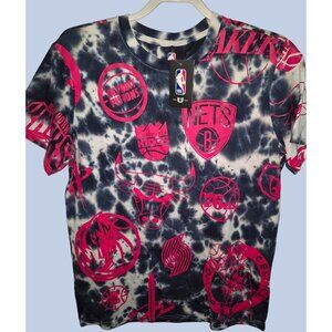NBA Authentic BNWT Short Sleeve Tie-Dye T-Shirt Mens S Red/Black/White